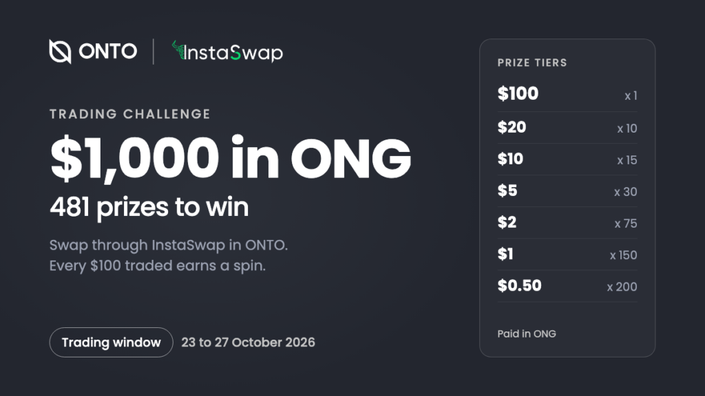 ONTO x InstaSwap Trading Challenge: $1,000 in ONG across 481 prizes